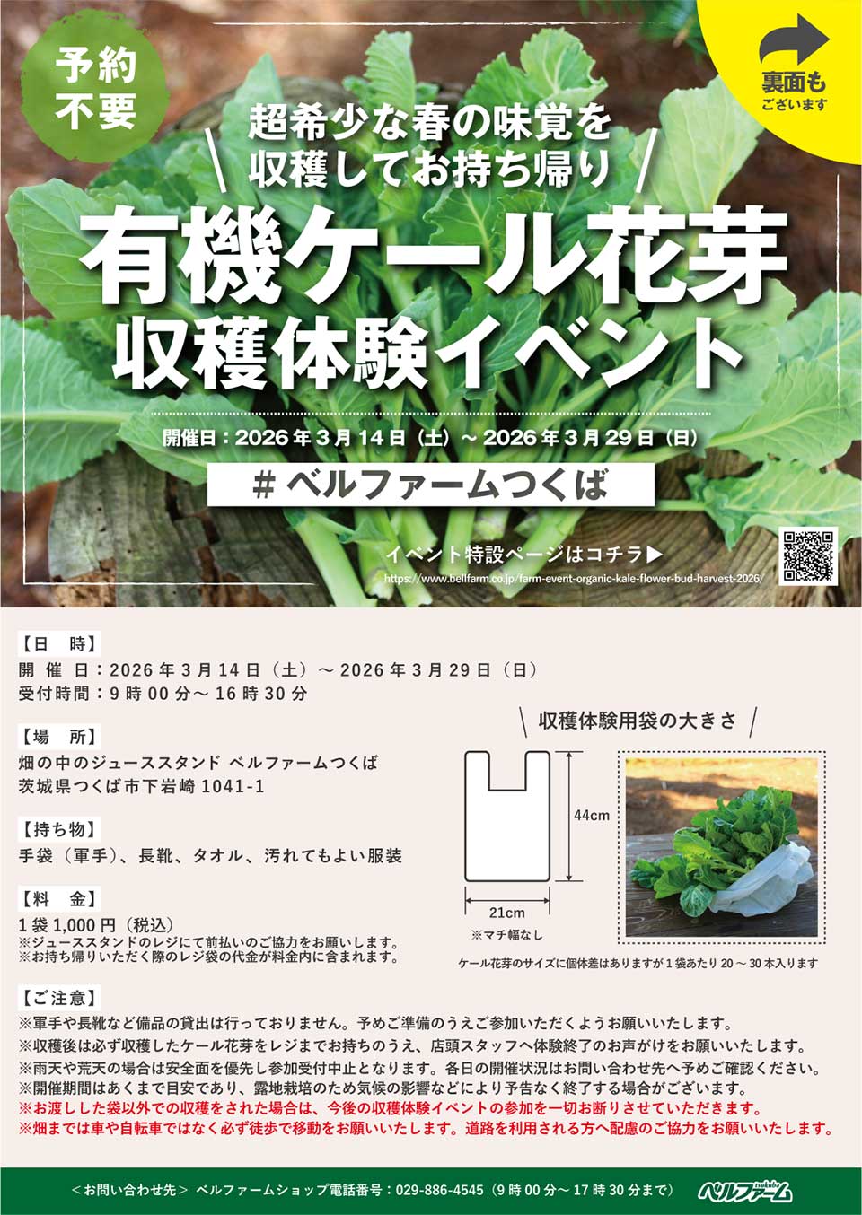 有機ケール花芽収穫体験イベント2026 フライヤー